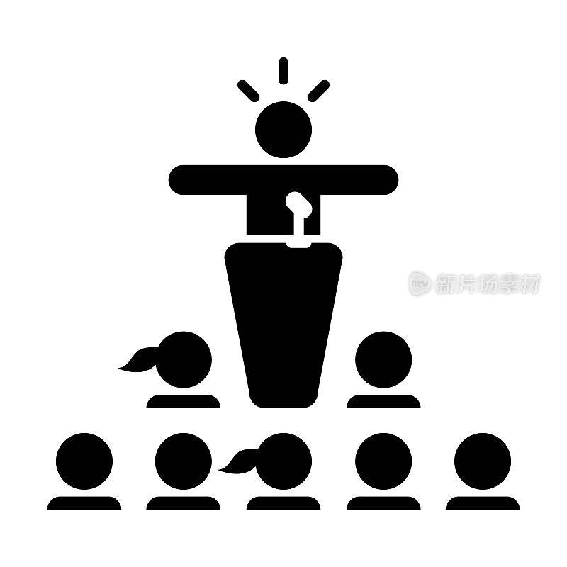 Public speaking icon vector person on podium symbol in a flat color pictogram